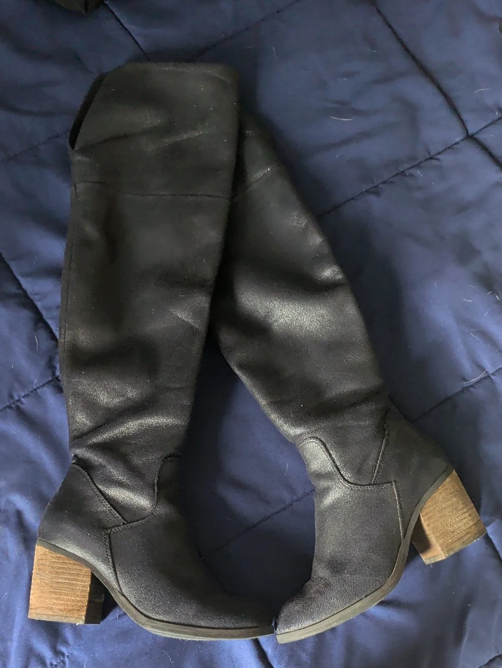 Women's Black Over The Knee Block Heel Boots